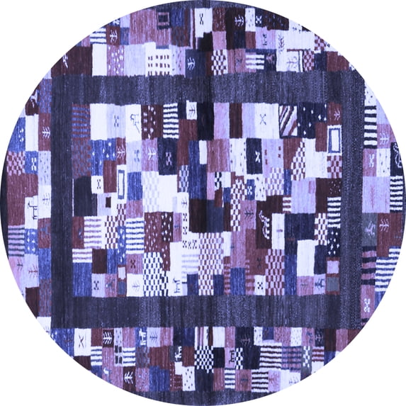 Ahgly Company Indoor Round Abstract Blue Contemporary Area Rugs, 7' Round