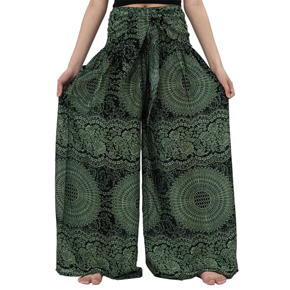 Qiylii Palazzo Pants for Women Boho Floral Wide Leg Harem Yoga Pants Plus Size High Waist Bohemian Belted Summer Beach Trousers