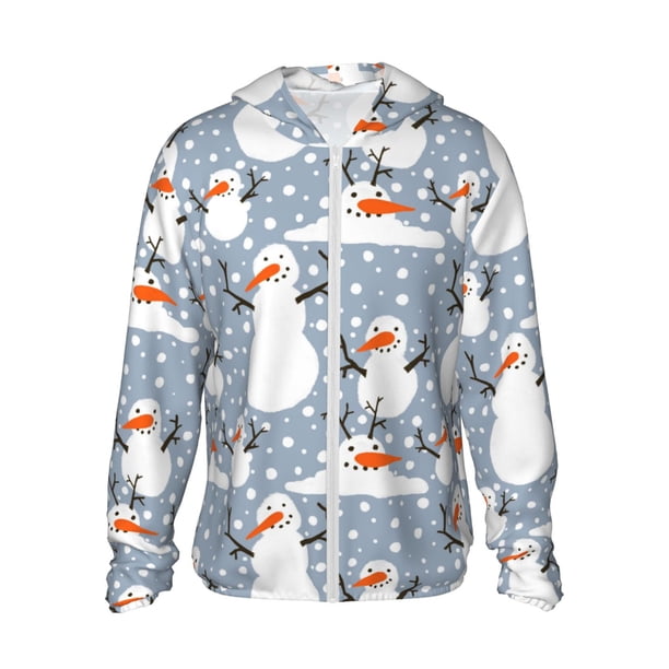 Balery Happy Snowmen Snowfall Sudadera ligera de manga larga con capucha y protección solar UPF 50+ para hombre y mujer, ideal para pesca y running-3X-Large