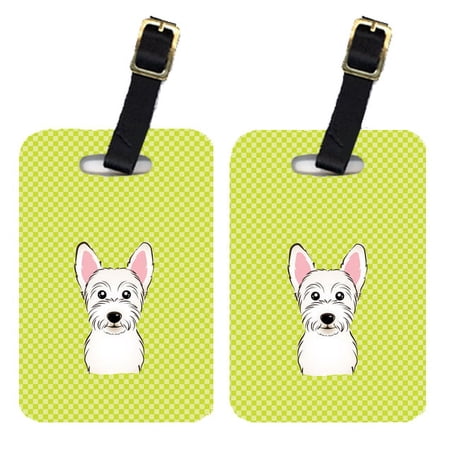 Caroline s Treasures Pair of Checkerboard Lime Green Westie Luggage Tags BB1288BT