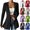 Black, variant on Women's Solid V Neck Ribbed Corduroy Blazer Cardigan Single Button Fitted Flare Hem Long Sleeve Casual Jacket