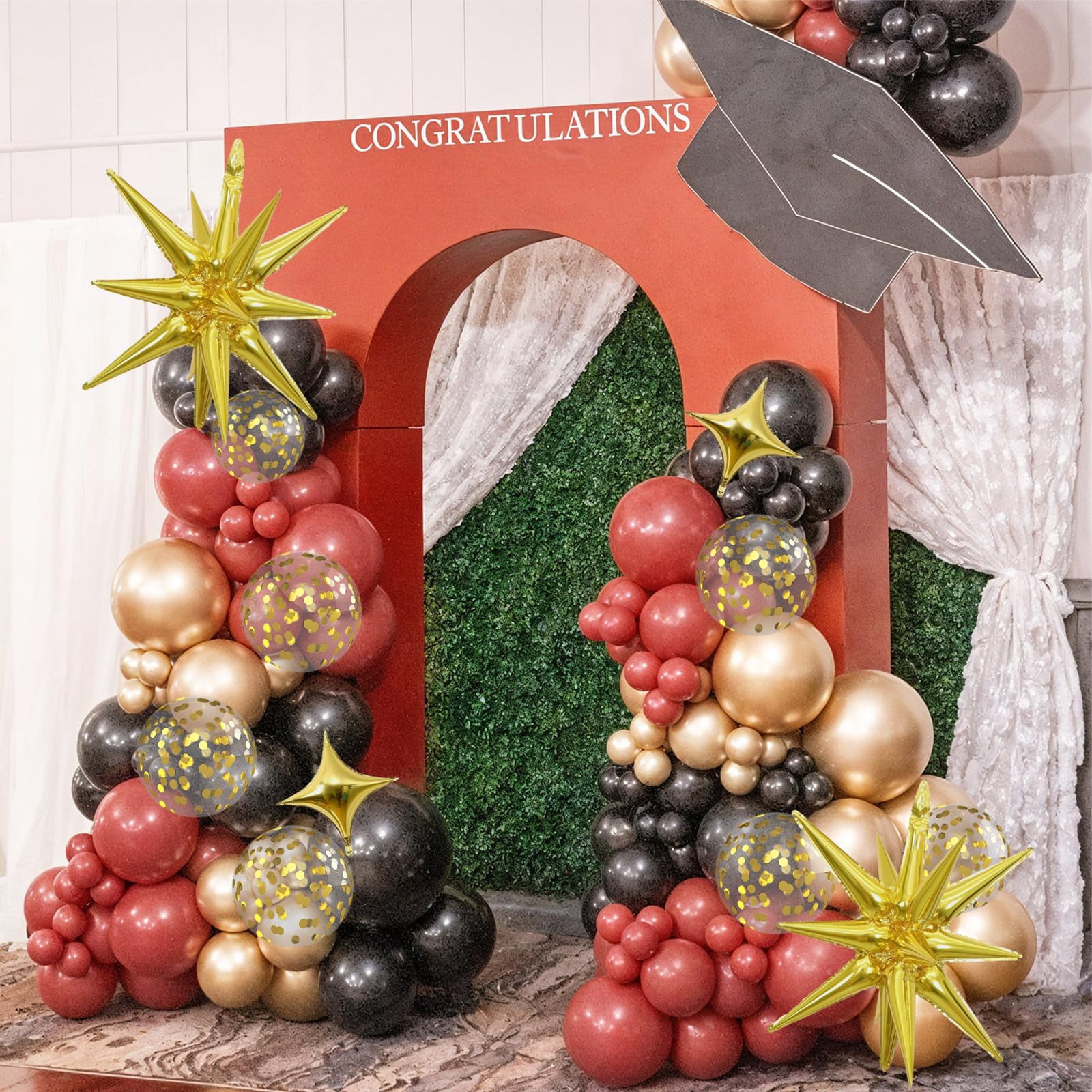 Balloons Arch Kit Black Burgundy Gold 98pcs for Birthdays Graduation Celebrations