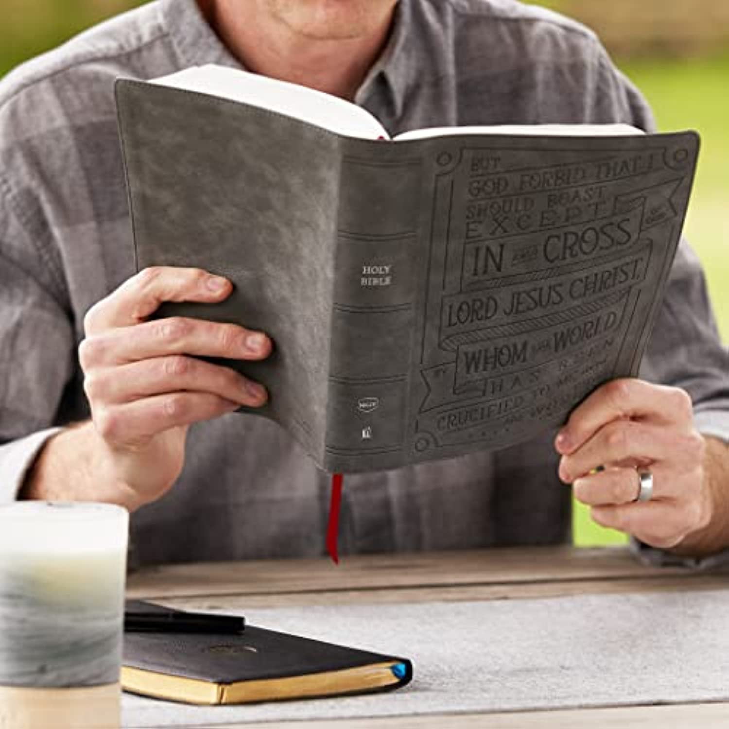 Nkjv, Journal Reference Edition Bible, Verse Art Cover Collection, Leathersoft, Gray, Red Letter, Comfort Print: Let Scr, (Hardcover)