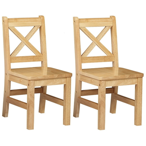 eHemco Solid Hard Wood X Back Kids Chair, Natural, Set of 2