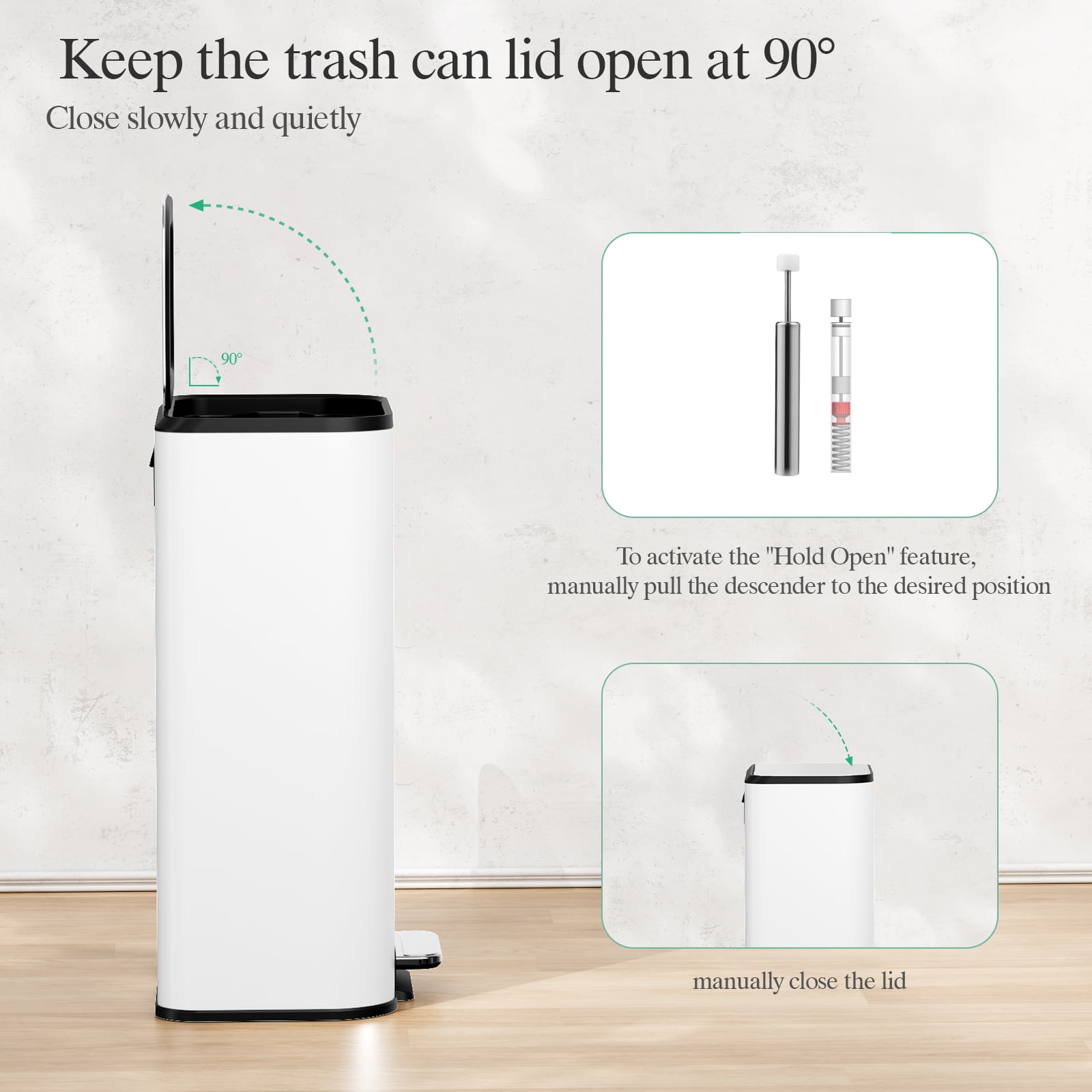 TLSUNNY 13.2 Gallon Kitchen Stainless Steel Trash Can, Square Step Pedal Brushed Garbage Bin w/ Removable Inner Bucket & Handle, for Bathroom