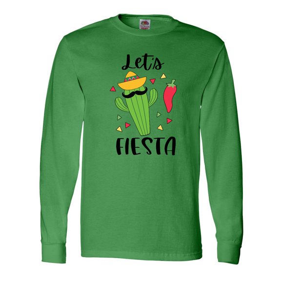 Inktastic Cinco De Mayo Let's Fiesta Cute Cactus with Sombrero Long Sleeve T-Shirt