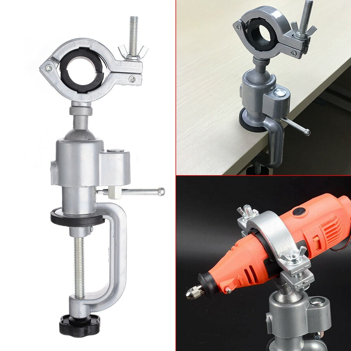 Aluminum Clamp-on Grinder Holder Bench Vise Electric Drill Stand Rotary 