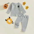 thumbnail image 6 of FYDUU Boy's Pajama Set Cute Embroidery Boys Long Sleeve Top And Ribbed Pants Two Piece Outfit Fall Halloween Kids Homewear Loungewear,Grey,12-18 Months, 6 of 9