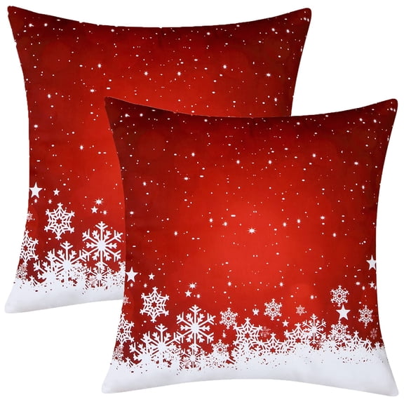 Christmas Throw Pillow Covers 18x18, Red Velvet Throw Pillows Set of 2,Fl-oralSnowflake Pillow Covers for Couch Home Decoration (18 x 18 Inch, 2 Pack)