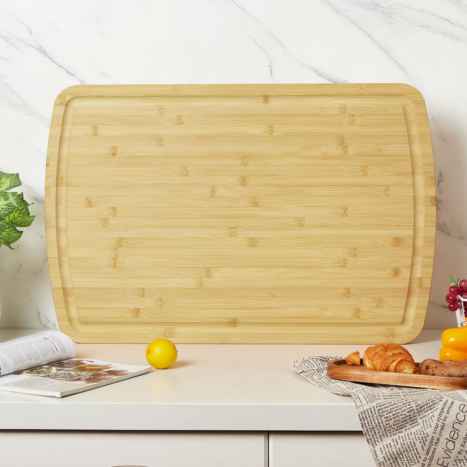Extra Large Bamboo Cutting Board 30x20 Inch Wood Gas Stove Top Cover, Chopping Board with Deep Juice Grooves, Reversible & East to Clean for Home Restaurant Kitchens