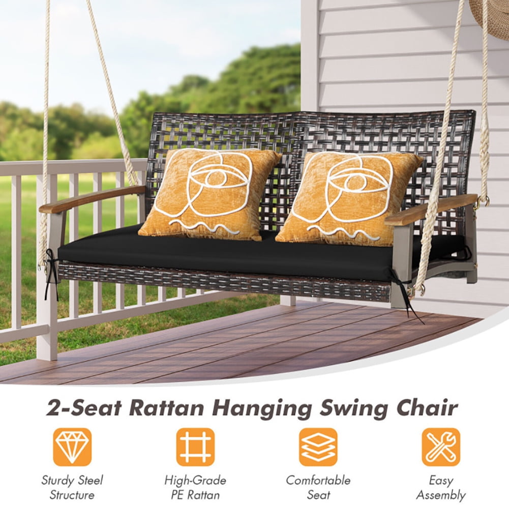 Aimee Lii 2-Person Rattan Hanging Porch Swing Chair, Swing Chair Outdoor, Black Aimee Lii 2-Person Rattan Hanging Porch Swing Chair, Swing Chair Outdoor, Black