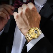 OLEVS Watch for Men Automatic Skeleton Tourbillon Mechanical Self Winding Business Luxury Dual Calendar Stainless Steel Luminous Waterproof Man Wrist Watches