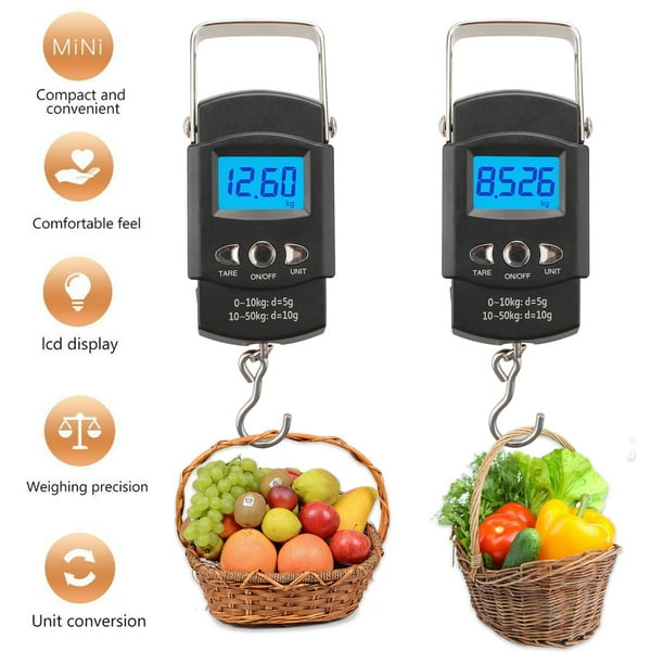 Portable Fishing Scale, Easy to Read, 110lbs/50kg, Digital Fishing Scale  with Tape Measure, Large Backlight Display, 3 Weighing Units, Fishing  Lanyard, Woven Strap, Tare Funcion