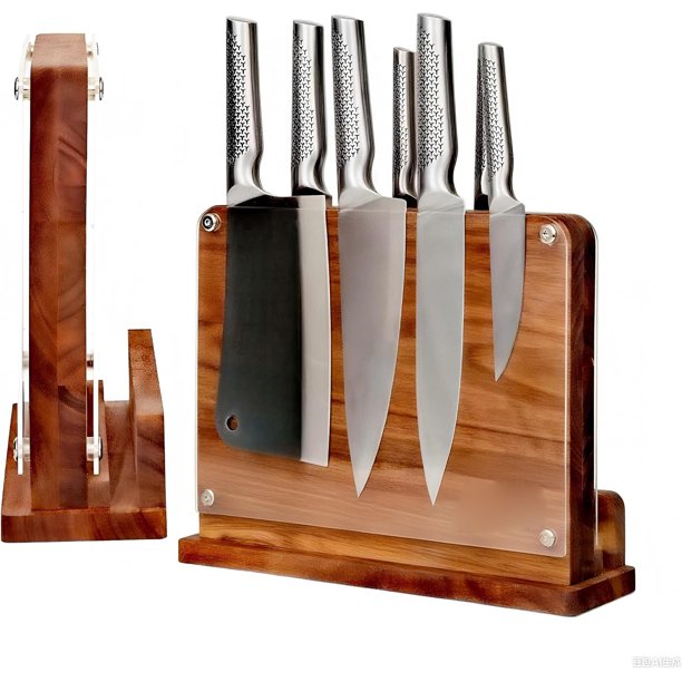 Soporte magnético para cuchillos, Tabla magnética para cuchillos, Organizador y Almacenamiento para Utensilios, Base para cuchillos, Magnética de Cocina con Fuerte Sujeción y Base Estable (Marrón)