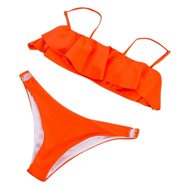 Womens Ruffle Sling Bikini PushUp Pad Swimwear Swimsuit Beachwear Set
