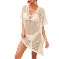 thumbnail image 1 of Traje de baño vestido de cubierta de punto cuello en V hueco Color puro lado borla dividida manga corta traje de baño vestido de cubierta albaricoque tamaño libre, 1 of 7