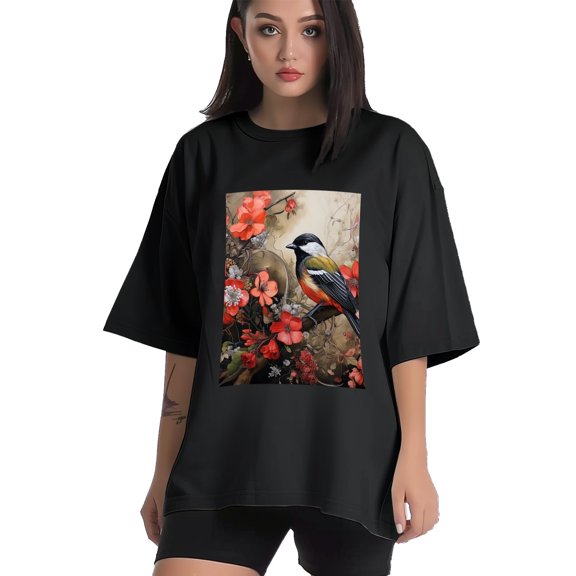 Plus Size Shirt for Women Black Tops for Women Short Sleeves Shirt for Women Birds3 T Shirt Crewneck Shirt for Women XS