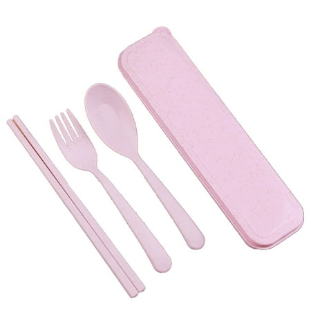 

3 In 1 Spoon Fork Chopsticks Set Organizer Box Plastic Tableware Wheat Dissolvabitity Dinnerwear