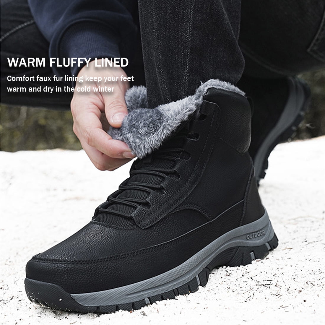 Ecetana Mens Winter Snow Boots Anti Slip Hiking Outdoor Trekking Shoes