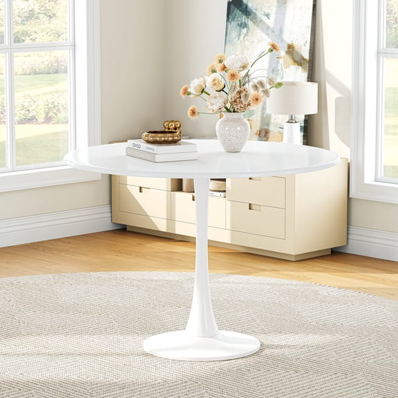 31.5" Round Dining Table for 2-4 People, Tulip Pedestal Dining Table with All-Metal Construction, Dining Table for Office, Living Room, Apartment Studio