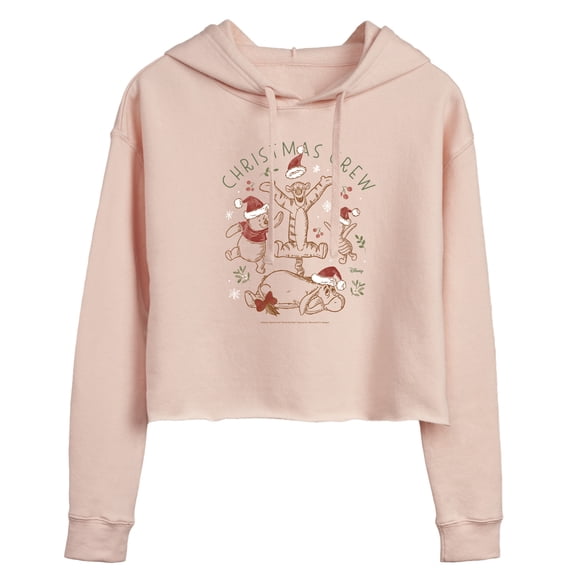 Disney Winnie The Pooh - Tigger, Pooh, Eeyore, & Piglet Christmas Crew - Juniors Cropped Pullover Hoodie