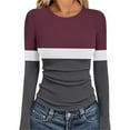 thumbnail image 2 of HongQid Womens Long Sleeve Stretch Crewneck Ribbed T-Shirt Slim Fit Casual Basic Tops, 2 of 7