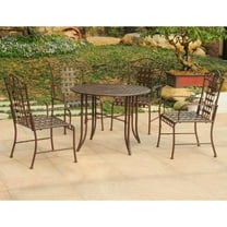 Mandalay Wrought Iron Round Dining Set (Set of 5) - Rustic Brown