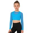 thumbnail image 2 of Hansber Kids Girls Long Sleeve Yoga Sports Crop Top Mesh Cropped Sweatshirt Hip Hop Jazz Dancewear Light Blue 10, 2 of 6