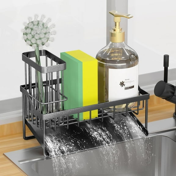 Ababeny Sink Caddy Kitchen Organizer, Sponge Holder for Kitchen Sink, Black Kitchen Sink Organizer