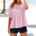 thumbnail image 2 of GUACER Womens Short Sleeve Gingham Tops Casual Round Neck Tiered Peplum Summer Loose Blouses, 2 of 8