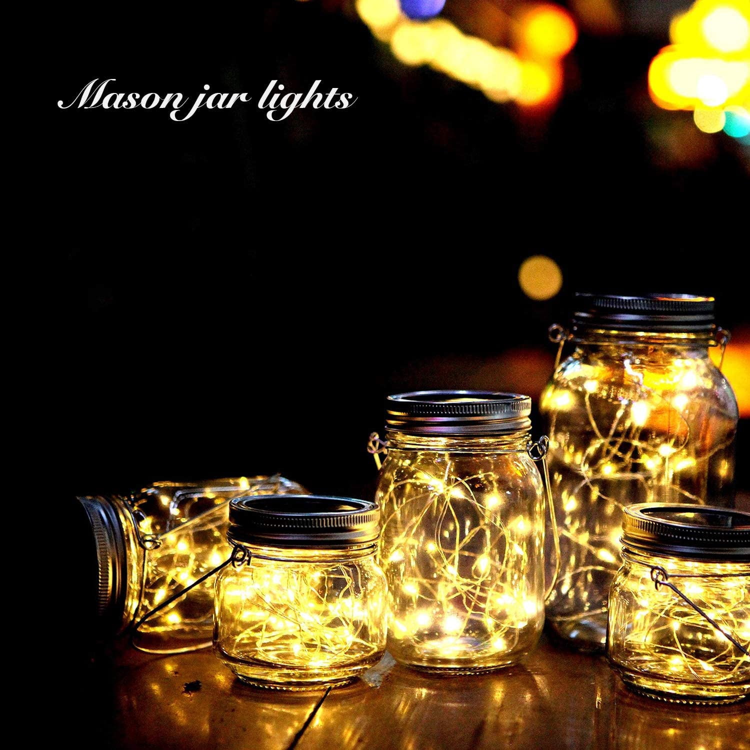 6 Pack Solar Mason Jar Lids String Lights With 6 Hangers, 20 LED Fairy Lights Outdoor For Xmas Party Patio Garden Yard Lawn Wedding Decor Solar Fairy Lanterns Table Lamps, Warm White (No Jars)