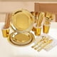 thumbnail image 3 of Vajilla desechable, suministros de decoración, vasos de papel, cucharas, tenedores, platos resistentes, siete juegos para catering, eventos, bodas, cenas, bares, festivales. Oro, 3 of 6