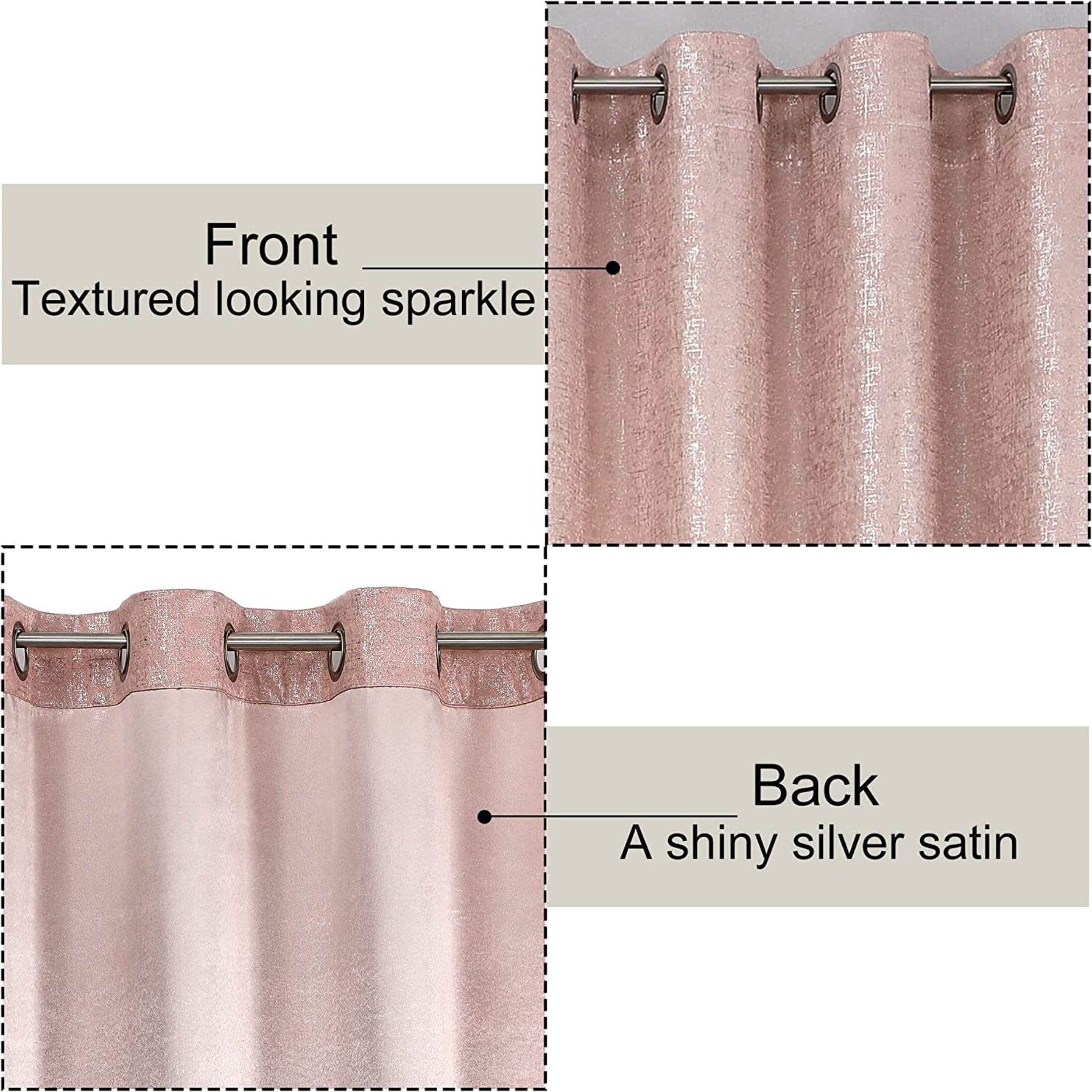 Pinewave Pink Sparkle Blackout Curtains Luxury Metallic Chic Silver Glitter Drapes for Living Room,Grommet Top,52"Wx95"L,2 Panels