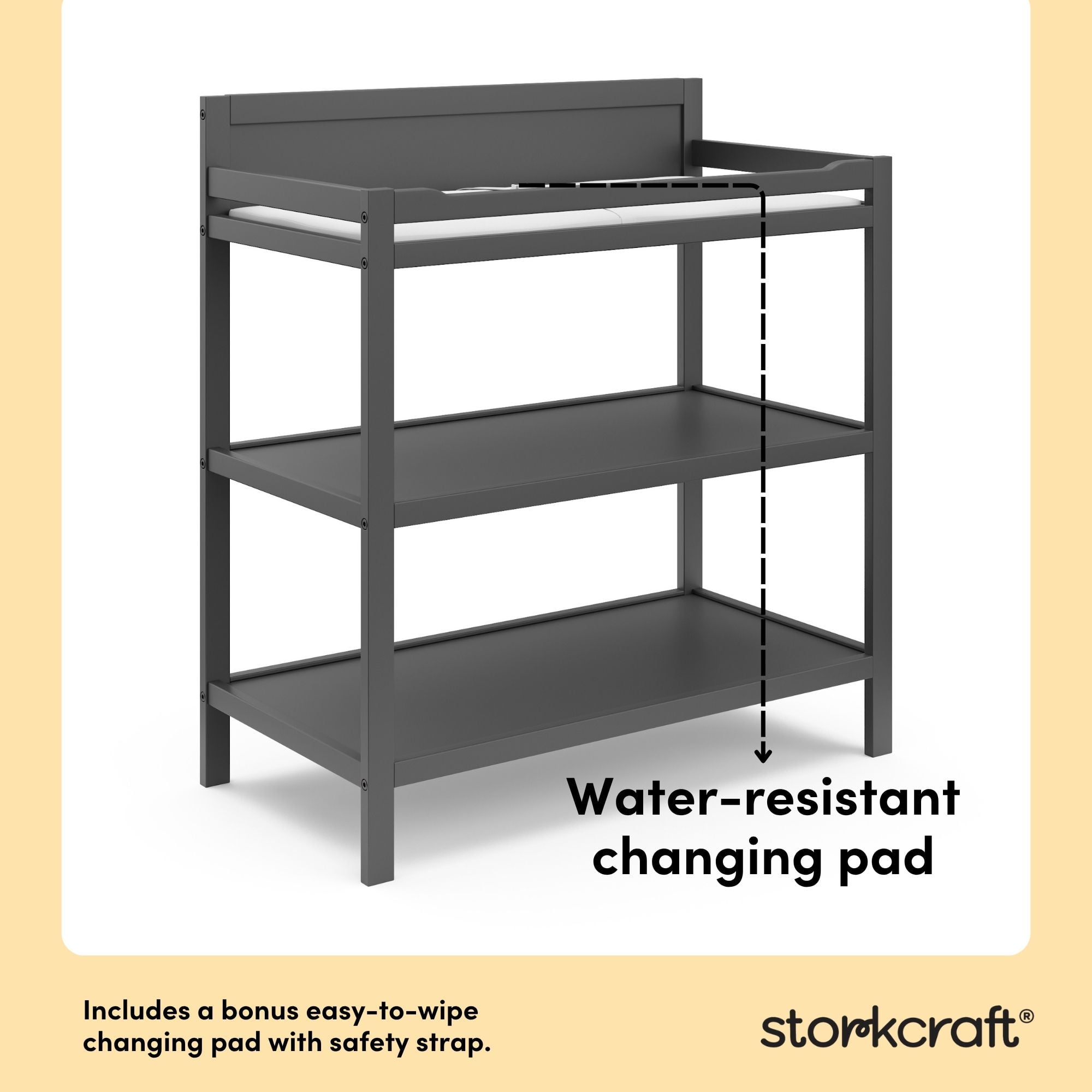 Storkcraft Alpine Infant Changing Table with Changing Pad, Gray