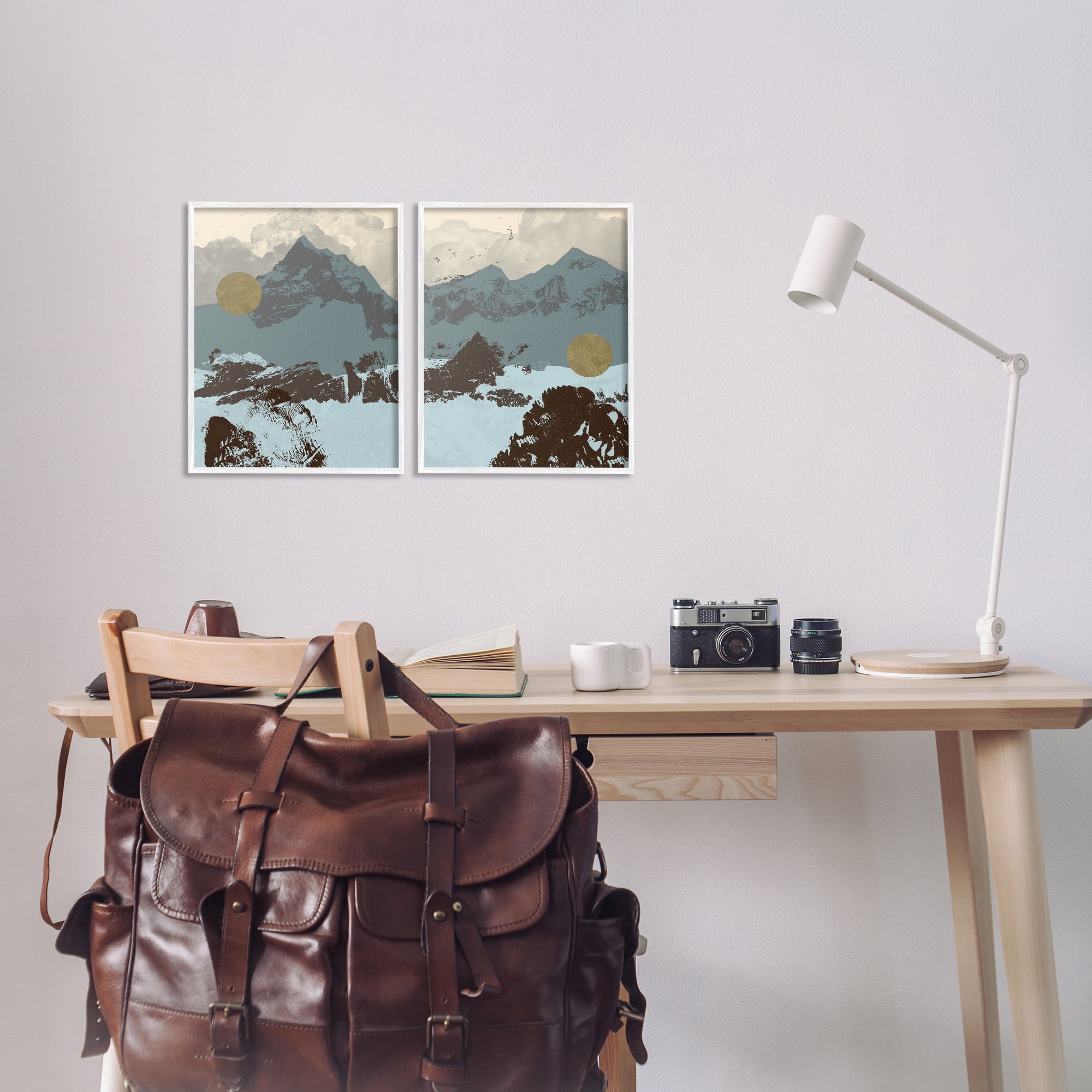 Stupell Industries Mountain Range over Abstract Landscape Painting White Framed Art Print Wall Art, 11 x 14, Set of 2