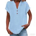 thumbnail image 6 of Cmfcve Linen Shirt for Women Summer Button Down Short Sleeve V Neck Tops Solid Color Comfy Blouses Casual Dressy Tunic Top, 6 of 9