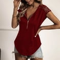 thumbnail image 4 of USSUMA Womens Plus Savings Tops and T-Shirts - Lace Summer Tops for Women V Neck Zipper Shirts Lace Shoulder Short Sleeve Summer Tunic Tops Loose Casual Tops Blouses 2022 Beach, 4 of 8