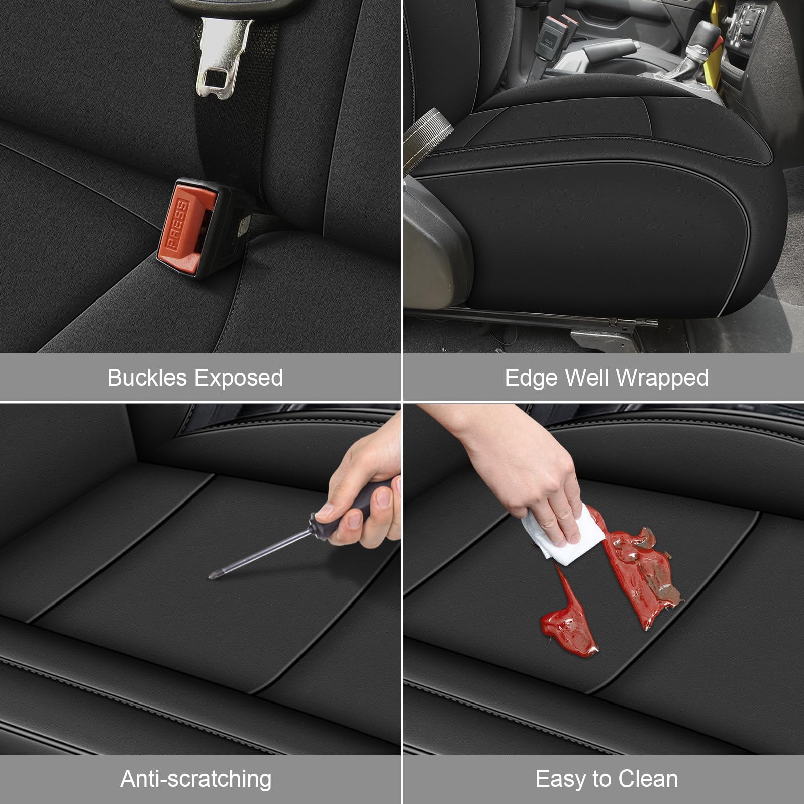 AOMSAZTO Custom Seat Covers for Jeep Wrangler 2018-2024 2-Door Car Seat Covers for Jeep Wrangler Faux Leather Seat Protectors Full Set Black