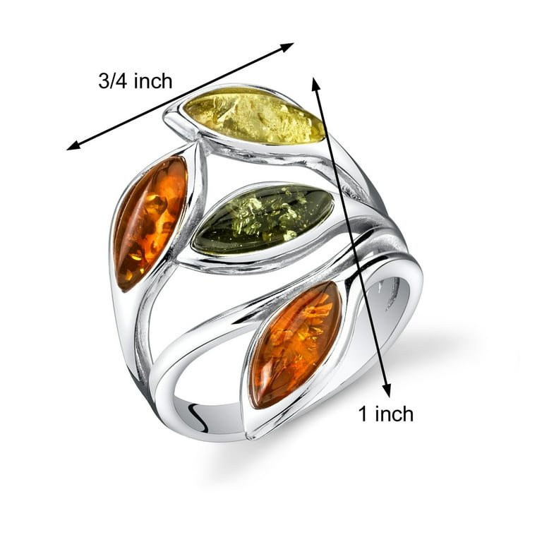 Green Yellow and Orange Amber Ring in Sterling Silver Walmart