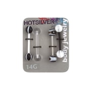 14-Gauge Tongue Barbell Value Pack, Black and White