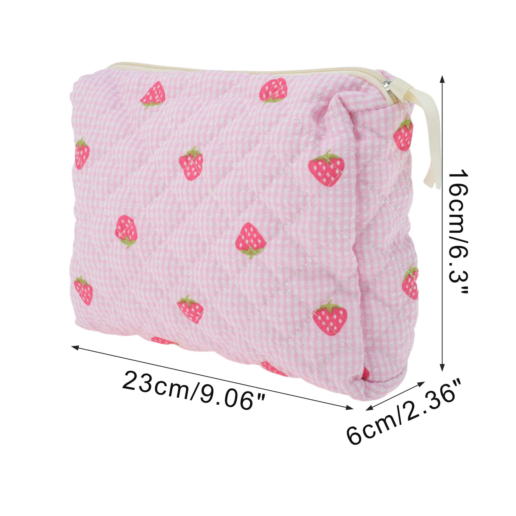 Unique Bargains 1 Pc Strawberry Makeup Bag Pink [Quilted Stripe Strawberry Square Medium]