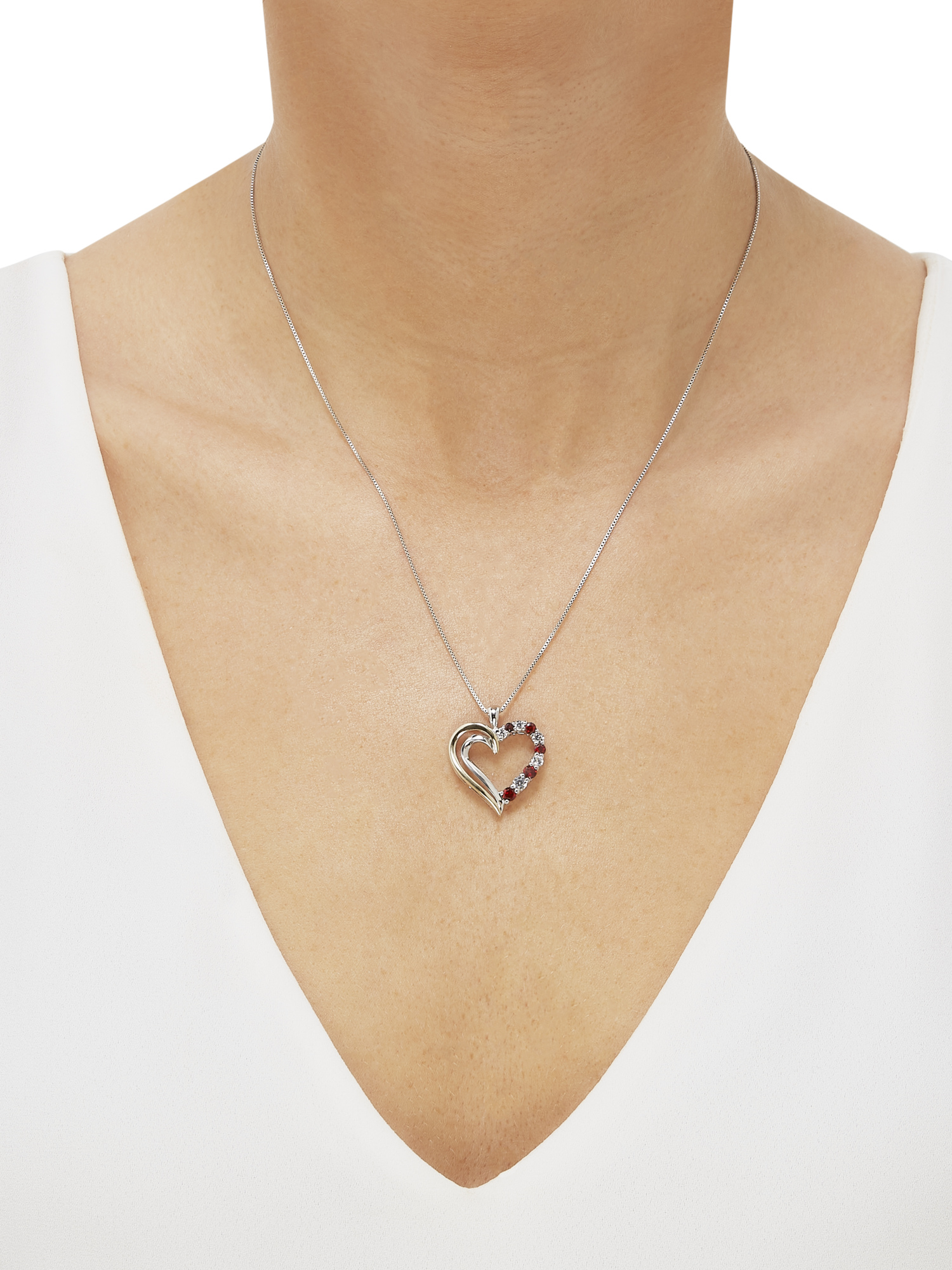 Brilliance Fine Jewelry Garnet Created White Sapphire Heart Pendant in Sterling Silver and 10K Gold