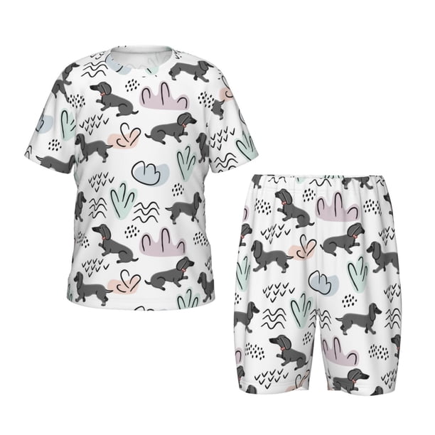 Fotbe Dachshund Dog Puppy Pijama Estampada de 2 Piezas para Niños – Ropa de Dormir de Manga Corta Cómoda para Niños y Niñas, Camiseta y Shorts de Algodón-Medium