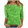 thumbnail image 2 of Women's Sequin 3/4 Sleeve Shirts,Womens 3/4 Sleeve Sparkly Shirts Casual Crewneck Spring Summer Shimmer Glitter Tops 2024 Trendy Ladies Going out Party Blouses, 2 of 5