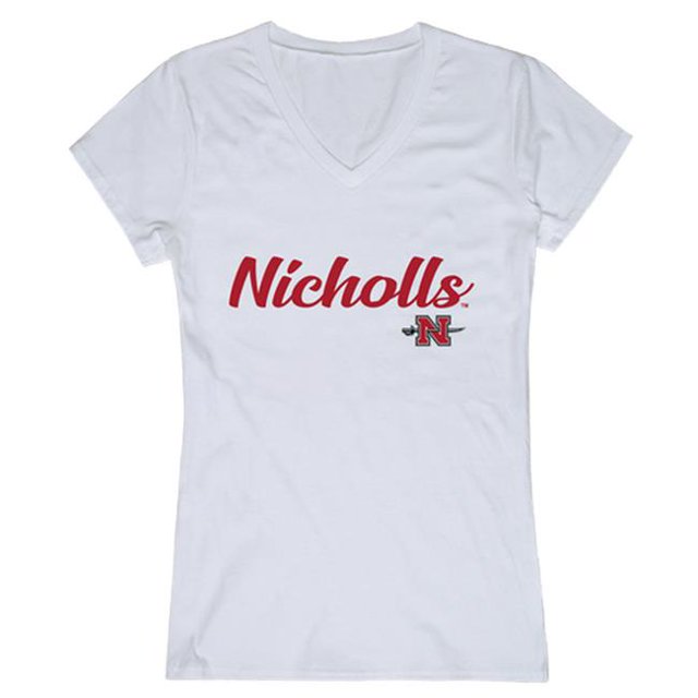 W Republic 555-138-WHT-04 Nicholls State University Womens Script T-Shirt, White - Extra Large