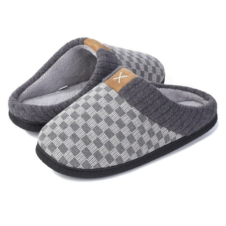 

Mens Cozy Memory Foam House Slippers Fuzzy Fleece Lining Slip On Breathable Scuff Bedroom Slides for Indoor Outdoor Black 7-8