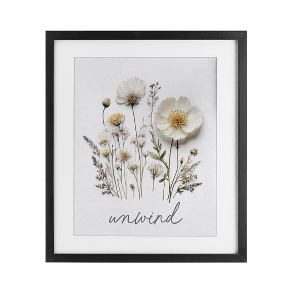 Pressed Flowers Unwind Black Framed Print Under Glass, design by Lettered and Lined