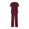thumbnail image 4 of Xdegoge Two Piece Sets for Women Summer Linen Outfits Lounge Sets Short Sleeve V Neck Tops Wide Leg Pants Vacation Travel Outfits Matching Loungewear Last Order Placed By Me My Purchase History, 4 of 8