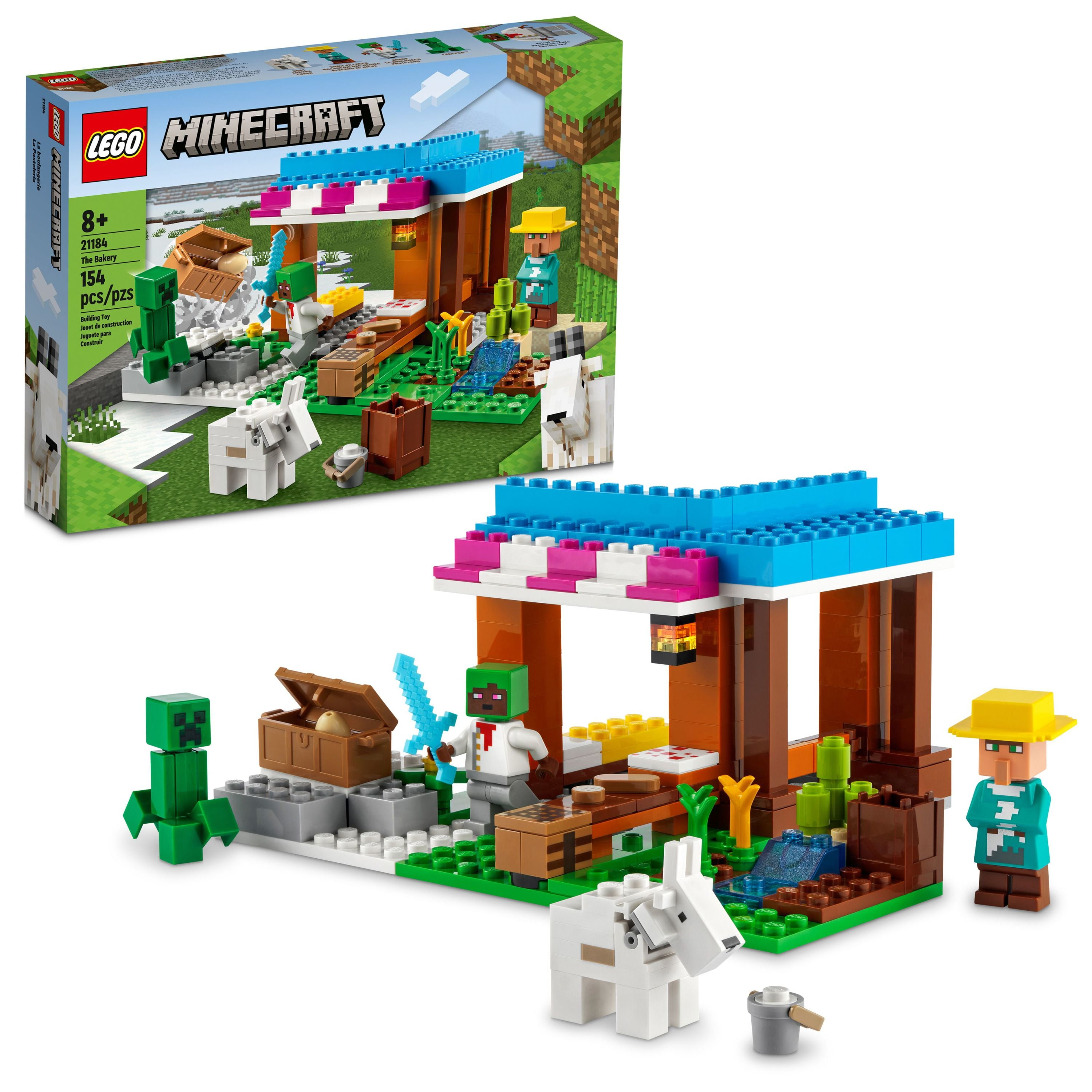 LEGO Minecraft The Bakery Modular Farm Village Building Set, 21184 Gift for Kids, Boys & Girls Ages 8 Plus with Diamond Toy Sword, Creeper & Goat Animal Figures