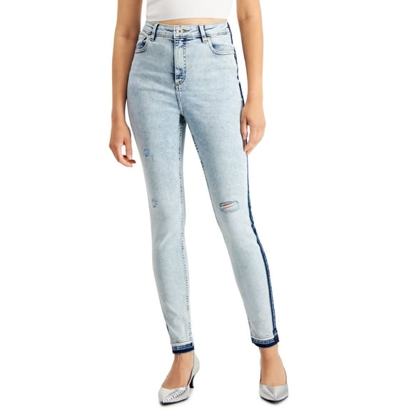 INC International Concepts Womens High Rise Ripped Skinny Jeans Light Indigo 12